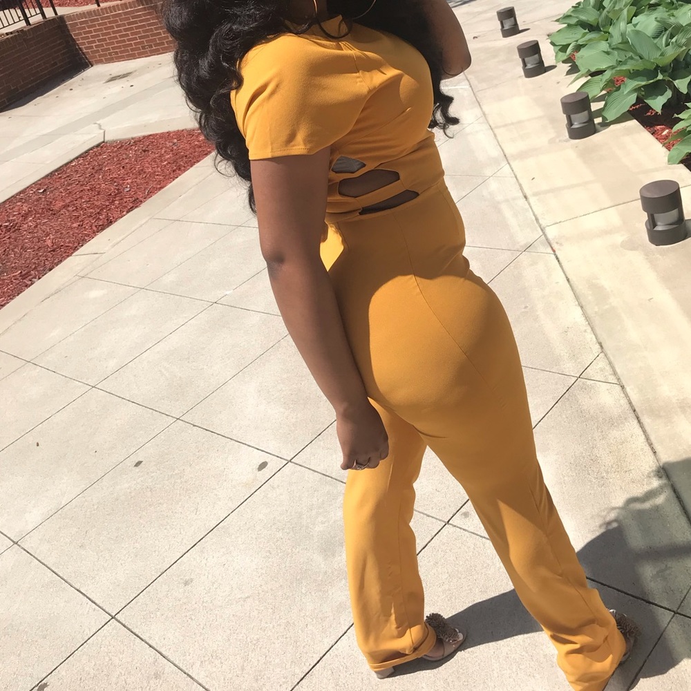 Mustard yellow cut out jumpsuit